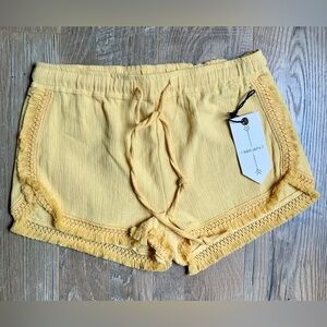 Banjara Yellow Beachy Shorts with Drawstring Waist and Fringe Trim